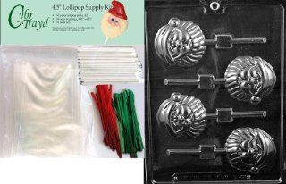 Cybrtrayd 45stK50C C447 Cute Santa Lolly Christmas Chocolate Mold with Lollipop Kit and Molding Instructions, Includes 50 Lollipop Sticks, 50 Cello Bags, 25 Red and 25 Green Twist Ties Kitchen & Dining