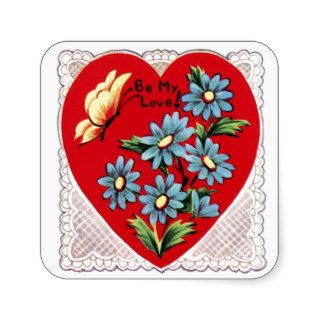 Romantic retro red Valentine's day love heart Square Stickers