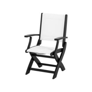 POLYWOOD Coastal Black Patio Folding Chair with White Sling 9000 BL901