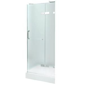 Vigo 32 3/8 in. x 32 3/8 in. x 79 1/4 in.Frameless Pivot Shower Door in Chrome with Frosted Glass with Right Base VG6011CHMT32WR