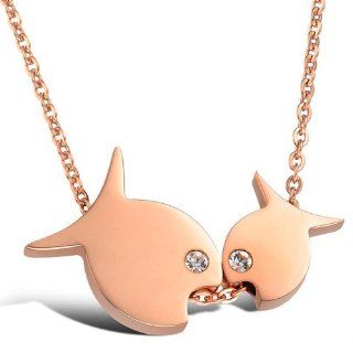 Love Rose Gold Plated Necklace Kissy Fish Pendant Stainless Steel Chain Couple GX449 Jewelry