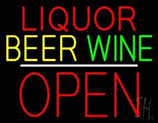 Liquor Beer Wine Block Open White Line Neon Sign 24" Tall x 31" Wide x 3" Deep  Business And Store Signs 