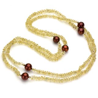 DaVonna 14k Gold Citrine and FW Brown Pearl Necklace DaVonna Gemstone Necklaces