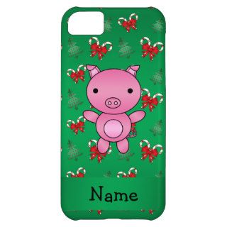 Personalized name pig green candy canes bows iPhone 5C cover