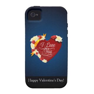 I Love You, Red Heart/White Roses iPhone 4 Case