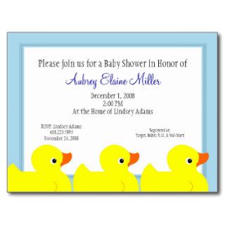 Blue Rubber Ducky Shower Invitation Postcards