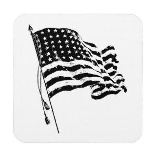 American Flag, Stars and Stripes in black & white Drink Coasters