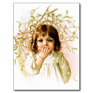 Maud Humphrey Winter Girl under Mistletoe Postcard