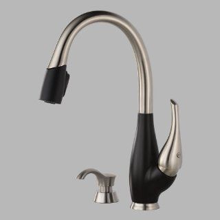 Delta 19958 SBSD DST Single Handle Pull Down Kitchen Faucet with Soap Dispenser, Stainless/Black   Touch On Kitchen Sink Faucets  