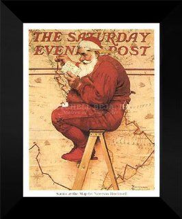 Norman Rockwell FRAMED Print 15x18 "Santa At the Map"  