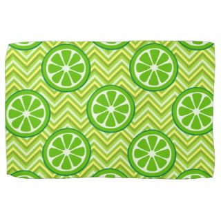 Bright Summer Citrus Limes on Green Yellow Chevron Kitchen Towels