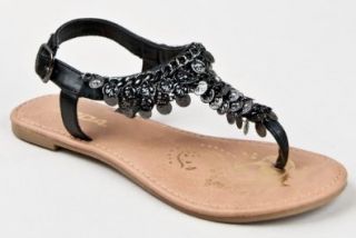 Soda DEROSA Coin T Strap Slingback Flat Sandal Shoes