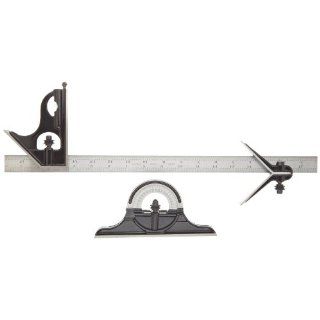 Starrett 434 18 4R Forged, Hardened Square, Center And Reversible Protractor Heads With Blade Combination Set, Smooth Black Enamel Finish, 4R Graduation, 18" Size Carpentry Squares