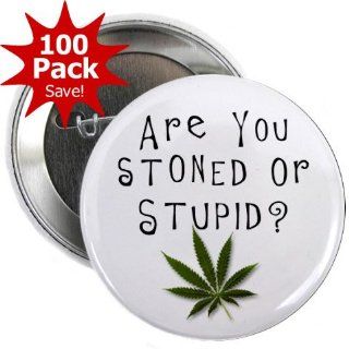 Stoned or Stupid Marijuana Pot Leaf 100 Pack 2.25 inch Pinback Button Badges 