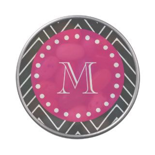 Hot Pink, Charcoal Gray Chevron  Your Monogram Jelly Belly Candy Tin