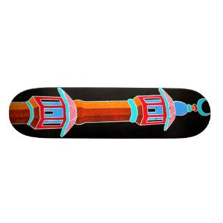 Minaret Stylised Illustration, Multi Coloured Skateboard Deck