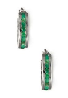 1.80 Carat Genuine Emerald Sterling Silver Hoop Earrings Jewelry