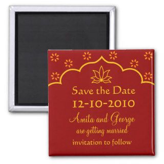 Indian Save the Date Magnet Red Lotus
