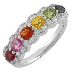Fremada Sterling Silver Multi colored Sapphire Ring Fremada Gemstone Rings
