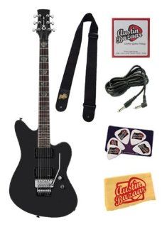Charvel Desolation Skatecaster SK 1 FR Electric Guitar Bundle with Nylon Strap, 10 Foot Cable, Strings, Pick Card, and Polishing Cloth   Flat Black, Rosewood Fretboard Musical Instruments