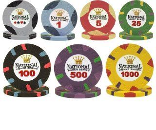 Paulson National Full Clay Poker Chip Sample Set   7 New Chips  Sports & Outdoors