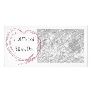 Pink Fractal Heart Just Married Photo Card