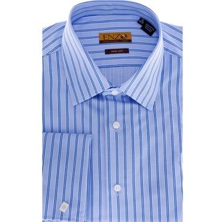 Men's Blue Stripe Cotton French Cuff Dress Shirt Dress Shirts