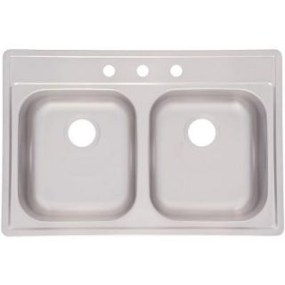 FrankeUSA Top Mount Stainless Steel 33x22x8 3 Hole Double Bowl Kitchen Sink FDS803NB