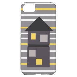 Haunted House on Grey, White and Yellow Stripes Case For iPhone 5C