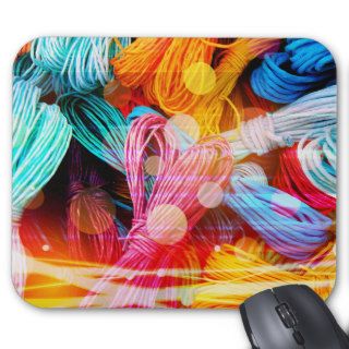 Bold Colorful Yarn Threads and Light Beams Mouse Pad