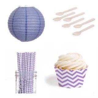 Dress My Cupcake DMC432456 Dessert Table Party Kit with Lanterns and Standard Wrappers, Lavender Chevron Kitchen & Dining