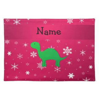 Personalized name dinosaur pink snowflakes placemat