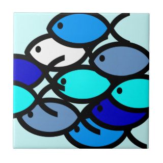 School of Christian Fish Symbols   Blue   Ceramic Tiles