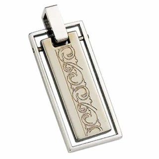 Moveable Stainless Steel Pendant with Etched Design (Stainless Steel Chain Included) Jewelry