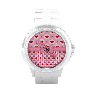 Fancy Pink Bow and Hearts Wrist Watch