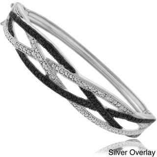 Finesque 18k Gold or Silver Overlay Diamond Accent Braided Bangle Finesque Diamond Bracelets