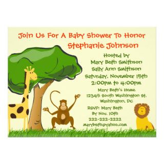 Cartoon Zoo and Jungle Animals Generic Baby Shower Invitations