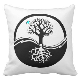 Yin Yang Tree Of Life Black & White Pillow