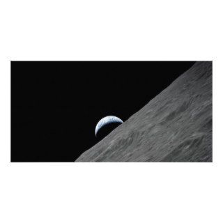 Earth Crescent Rising above Moon's Surface Custom Photo Card