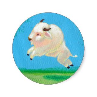 White buffalo art fun happy leaping bison painting round sticker