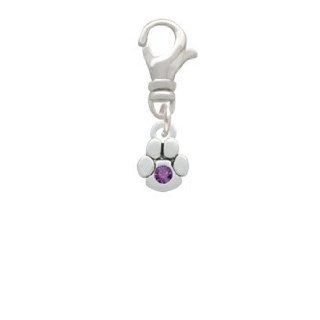 Mini Silver Paw with Purple Crystal Clip On Charm [Jewelry] Delight Jewelry Delight Jewelry Jewelry