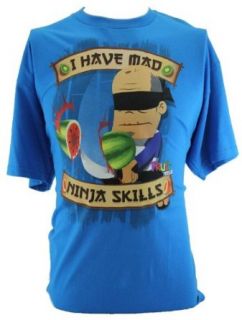 Fruit Ninja Mens T Shirt   "I Have Mad Ninja Skills" Watermelon Chop Image on Blue (X Small) Clothing