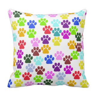 Dog Paws Trails Pawprints Red Blue Green Yellow Pillows