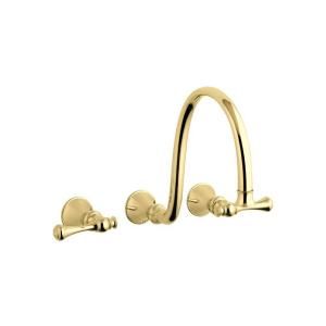 KOHLER Revival Wall Mount Lavatory Faucet Trim in Vibrant Polished Brass (Valve not included) K T16107 4A PB