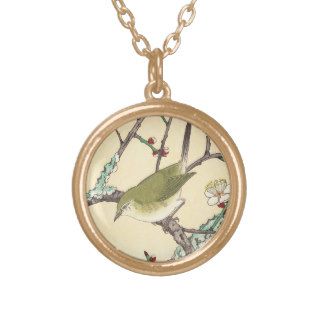 Jo Bird on Plum Branch shin hanga japanese art Necklace