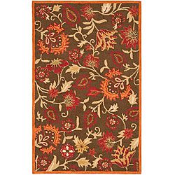 Handmade Blossom Gardens Brown Wool Rug (6' x 9') Safavieh 5x8   6x9 Rugs
