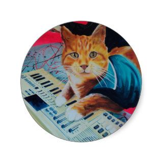 Keyboard Cat Painting Gear Round Stickers