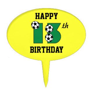 Soccer in Green 13th Birthday Oval Cake Toppers