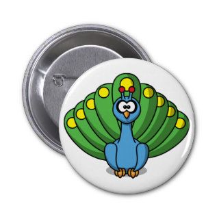 Cartoon Peacock Pinback Buttons