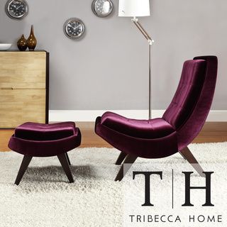 TRIBECCA HOME Albury Plum Velvet Lounging Chair with Ottoman Tribecca Home Chairs